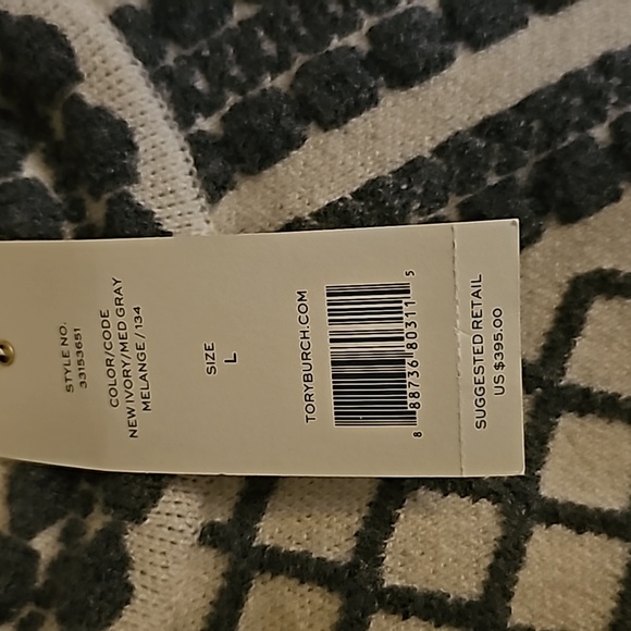 NWT Tory Burch Melange Wool Sweater. Grey/Ivory Size Large - Picture 6 of 6
